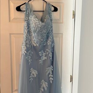 Elegant Blue Gown with Floral Lace